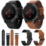 Voor Garmin Fenix 5X Plus 26mm lederen stalen gesp horlogeband