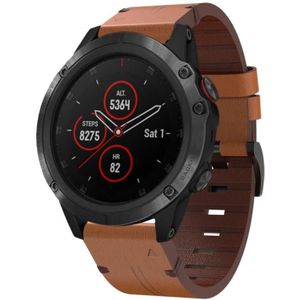 Voor Garmin Fenix 5X Plus 26mm lederen stalen gesp horlogeband