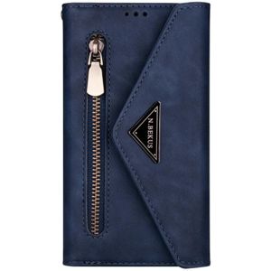 Voor Samsung Galaxy A20e / A10e Skin Feel Zipper Horizontale Flip Lederen case met Holder &amp; Card Slots &amp; Photo Frame &amp; Lanyard &amp; Long Rope(Blue)