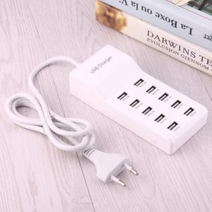 5V 2.4A/2.1A/1A 10-Port USB Laderadapter  voor iPhone  Galaxy  Huawei  Xiaomi  LG  HTC en andere Smartphones  oplaadbare apparaten  EU Plug(White)