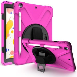 Voor iPad 10 2 inch Shockproof Kleurrijke Siliconen + PC Beschermhoes met Holder &amp; Shoulder Strap &amp; Hand Strap &amp; Pen Slot(Pink)
