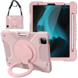 Voor iPad Pro 11 (2018/2020) PC + Silicone Shockproof Combinatie case met 360 graden roterende houder &amp; handvat &amp; schouderriem (rose goud)