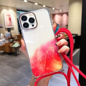 Gold Halo Marble Pattern Lanyard Phone Case For iPhone 11 Pro Max(Red)