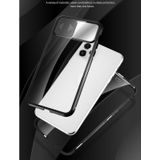 Glijdende lens cover spiegel ontwerp vier-hoek schokbestendige magnetische metalen frame dubbelzijdige geharde glazen behuizing voor iPhone 12 Pro Max (zilver)