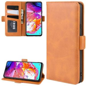 Voor Galaxy A20S Double Buckle Crazy Horse Business Mobiele Telefoon Holster met Card Wallet Bracket Functie (Geel)