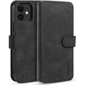 Dg. MING Retro Oil Side Horizontale Flip Case met Holder &amp; Card Slots &amp; Wallet Voor iPhone 12 mini(Zwart)