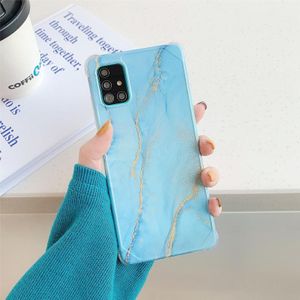 Four Corners Anti-Shattering Flow Gold Marble IMD Phone Back Cover Case voor Samsung Galaxy A71 (4G)(Sky Blue DL8)