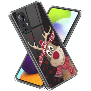 Voor Xiaomi 12 Lite Christmas Patterned Clear TPU Phone Cover Case (grappige elanden)