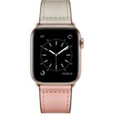 Lederen vervangende horlogeband voor Apple Watch Series 7 45 mm / 6 &amp; SE &amp; 5 &amp; 4 44mm / 3 &amp; 2 &amp; 1 42mm (Pink Beige Stitch Pattern)