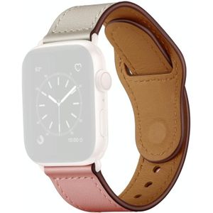 Lederen vervangende horlogeband voor Apple Watch Series 7 45 mm / 6 &amp; SE &amp; 5 &amp; 4 44mm / 3 &amp; 2 &amp; 1 42mm (Pink Beige Stitch Pattern)