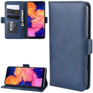 Voor Galaxy A10 Double Buckle Crazy Horse Business Mobiele Telefoon Holster met Card Wallet Bracket Functie (Blauw)