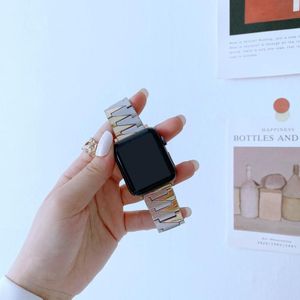 Bliksemvorm Roestvrijstalen vervanging horlogeband voor Apple Watch Series 7 45 mm / 6 &amp; SE &amp; 5 &amp; 4 44mm / 3 &amp; 2 &amp; 1 42mm (goud + zilver)