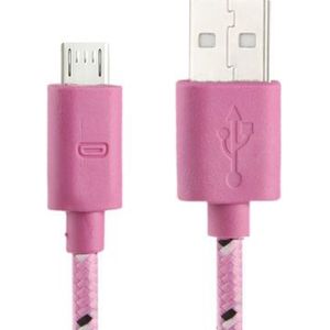 Geweven Nylon stijl micro 5 pin USB data transfer / laad kabel voor samsung galaxy s iv / i9500 / s iii / i9300 / note ii / n7100 / nokia / htc / blackberry / sony  lengte: 3 meter (roze)