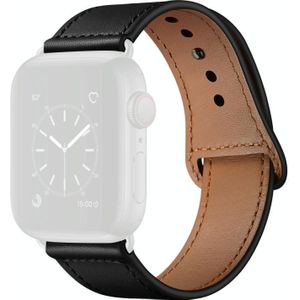 Lederen vervangende horlogeband voor Apple Watch Series 7 45 mm / 6 &amp; SE &amp; 5 &amp; 4 44mm / 3 &amp; 2 &amp; 1 42mm (Zwart + Zwart gesp)