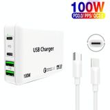 PD100W-A9 PD100W Dual Dort USB-C / Type-C + Dual USB Charger met 5A USB-C / Type-C naar USB-C / Type-C Snellaadkabel voor Apple MacBook Series UK Plug