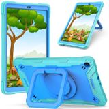 Voor Samsung Galaxy Tab A10.1 (2019) T510 Contrast Color Shockproof Robot Silicone + PC Case with Wristband Holder (Mint Green + Blue)