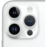 Voor iPhone 14 Pro Max Glitter Ring Gehard Glas Camera Lens Film (Zilver)