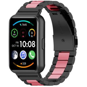 Voor Huawei Watch Fit 2 Drie-kralen metalen roestvrijstalen horlogeband (zwart roze)