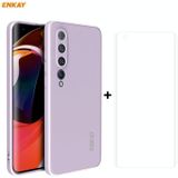 Voor Xiaomi Mi 10 5G Hat-Prince ENKAY ENK-PC0752 Liquid SiliconEn Straight Edge Schokbestendige beschermhoes + 3D Full Screen PET Gebogen Hot Bending HD Screen Protector Soft Film(Paars)