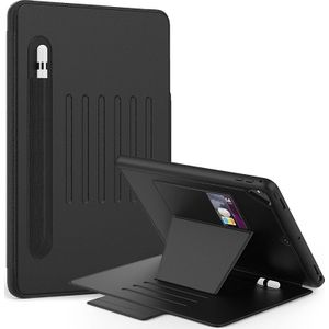 Voor iPad 9.7 Multifunctionele Tablet PC Beschermleerhoes met Bracket &amp; Card Slots &amp; Pen Slot &amp; Wake-up / Sleep Function(Zwart)