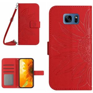 Voor Samsung Galaxy S7 Edge Skin Feel Sun Flower Pattern Flip Leather Phone Case met Lanyard (Rood)