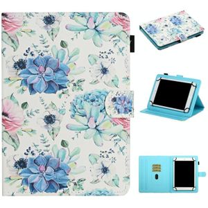 Voor 10 inch Universal Tablet PC Flower Pattern Horizontale Flip Lederen case met kaartslots &amp; houder (blauwe bloem op wit)