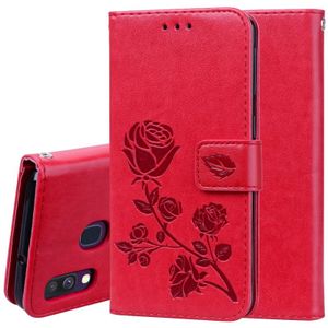 Rose reliëf horizontale Flip PU lederen case voor Galaxy A40  met houder &amp; kaartsleuven &amp; portemonnee (rood)