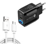 PD25W USB-C / TYPE-C + QC3.0 USB DUBLE PORTS Snelle oplader met USB naar Micro USB-gegevenskabel  EU-plug