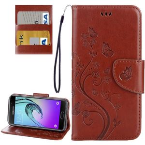 Voor de Galaxy A5 (2017) / A520 vlinders Love bloemen horizontaal flip leerhoes reliëf met houder &amp; kaartsleuven &amp; portemonnee &amp; Lanyard(Brown)