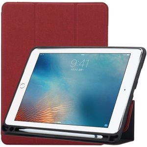 Doek textuur patroon Case voor iPad 9 7 (2018) &amp; iPad 9 7 inch (2017)  met drie-opvouwbare houder &amp; Pensleuven (rood)