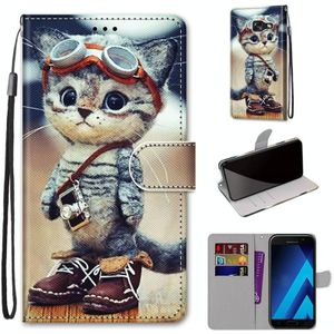 Voor Samsung Galaxy A5 2017 Gekleurde tekening kruistextuur Horizontale Flip PU Lederen kast met Holder &amp; Card Slots &amp; Wallet &amp; Lanyard(Leather Shoes Cat)