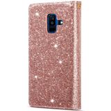 Voor Samsung Galaxy A6 (2018) Multi-card Slots Starry Sky Laser Carving Glitter Zipper Horizontale Flip Lederen Case met Holder &amp; Wallet &amp; Lanyard(Rose Gold)