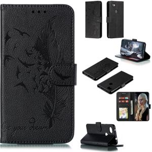 Feather patroon Litchi textuur horizontale Flip lederen draagtas met portemonnee &amp; houder &amp; kaartsleuven voor Google pixel 3a XL (zwart)