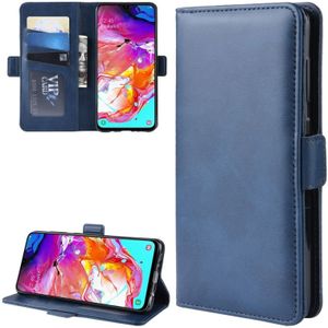 Voor Galaxy A70 Double Buckle Crazy Horse Business Mobiele Telefoon Holster met Card Wallet Bracket Functie (Blauw)