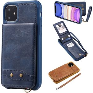 Voor iPhone 11 Vertical Flip Shockproof Leather Protective Case met Short Rope  Support Card Slots &amp; Bracket &amp; Photo Holder &amp; Wallet Function(Blue)