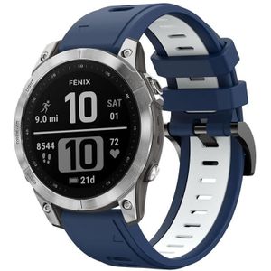 Voor Garmin Fenix 7 22mm tweekleurige sport siliconen horlogeband (middernachtblauw + wit)