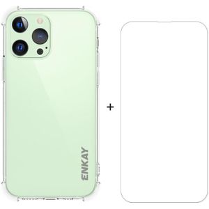 Hat-Prince ENKAY Clear TPU Shockproof Soft Case Drop Protection Cover + Clear HD Gehard Glas Protector Film Voor iPhone 13 Pro