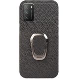 Voor Xiaomi Poco M3 Ring Houder Litchi Textuur Lederen Telefoon Case (Zwart)