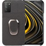 Voor Xiaomi Poco M3 Ring Houder Litchi Textuur Lederen Telefoon Case (Zwart)