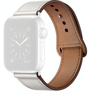 Lederen vervangende horlogeband voor Apple Watch Series 7 45mm / 6 &amp; SE &amp; 5 &amp; 4 44mm / 3 &amp; 2 &amp; 1 42mm (witte steekpatroon + zilveren gesp)