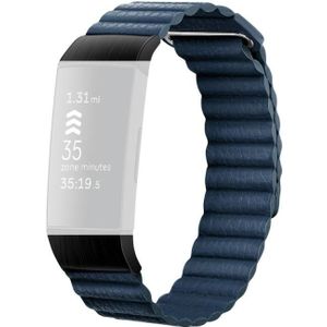 18mm Magnetische lederen horlogeband voor Fitbit Charge 4/3  Grootte: S (Midnight Blue)