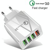 2 in 1 USB naar USB-C / Type-C datakabel + 30W QC 3.0 4 USB Interfaces Mobile Phone Tablet PC Universal Quick Charger Travel Charger Set  EU Plug(White)