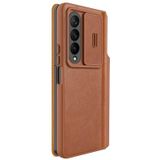 Voor Samsung Galaxy Z Fold4 5G NILLKIN QIN Serie Pro Sliding Camera Cover Design Lederen Telefoon Case (Bruin)