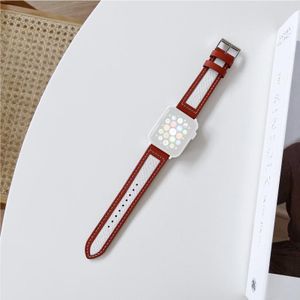 Canvas Leather Alternative Strap For Apple Watch Series 7 41mm / 6&amp;SE&amp;5&amp;4 40mm / 3&amp;2&amp;1 38mm(White+Red)