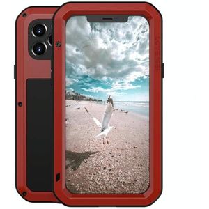 LOVE MEI Metal Schokbestendig waterdichte stofdichte beschermhoes voor iPhone 12 Pro(Rood)