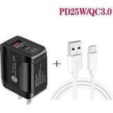 PD25W USB-C / TYPE-C + QC3.0 USB DUBLE PORTS Snelle oplader met USB naar Type-C-gegevenskabel  US Plug