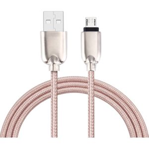 1M Geweven stijl metaal hoofd 108 koper Cores Micro USB naar USB Data Sync laad Kabel  Voor Samsung  HTC  Sony  Huawei  Xiaomi  Meizu nl andere Android-apparaten met Micro USB Port(roze)