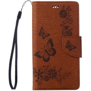 Wiko U voelt Lite geperst bloemen vlinder patroon horizontale Flip lederen draagtas met magnetische sluiting &amp; houder &amp; kaartsleuven &amp; Wallet(Brown)