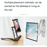 Multifunctionele mobiele telefoon tablet muur opknoping desktop aluminium legering houder met wall base (Zwart)