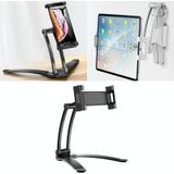 Multifunctionele mobiele telefoon tablet muur opknoping desktop aluminium legering houder met wall base (Zwart)